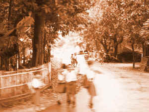 Street with Kids - 1840 Sepia