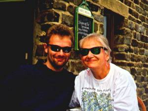 Barbara and Nick in a cafe on the N. Yorkshire Moors