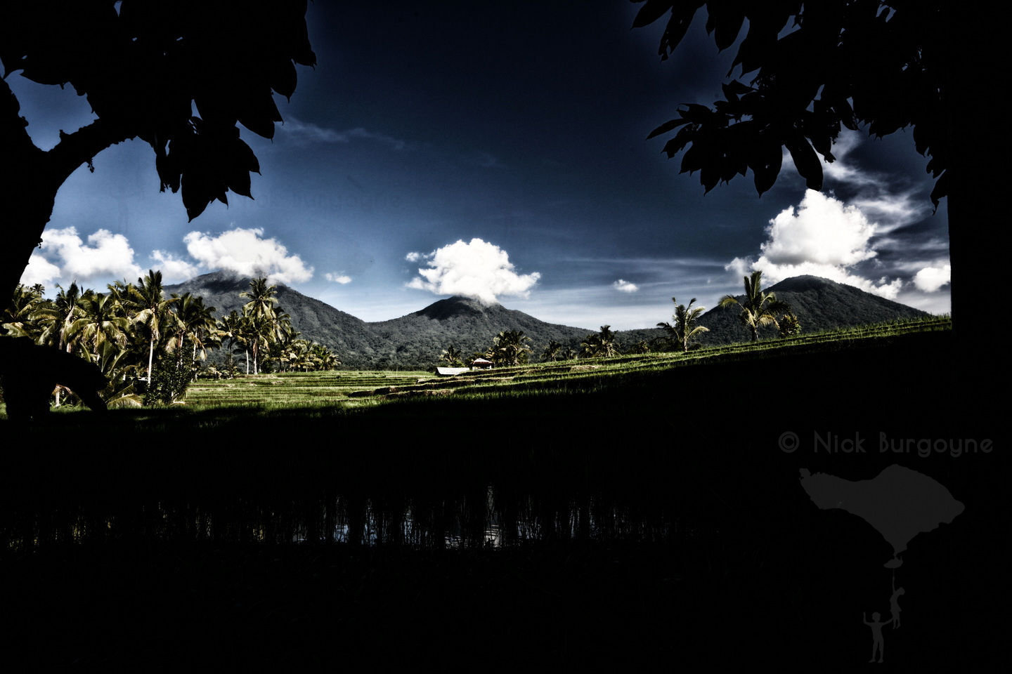 	Three Mountains With Puffy Clouds, Jatiluwih (colour)	 