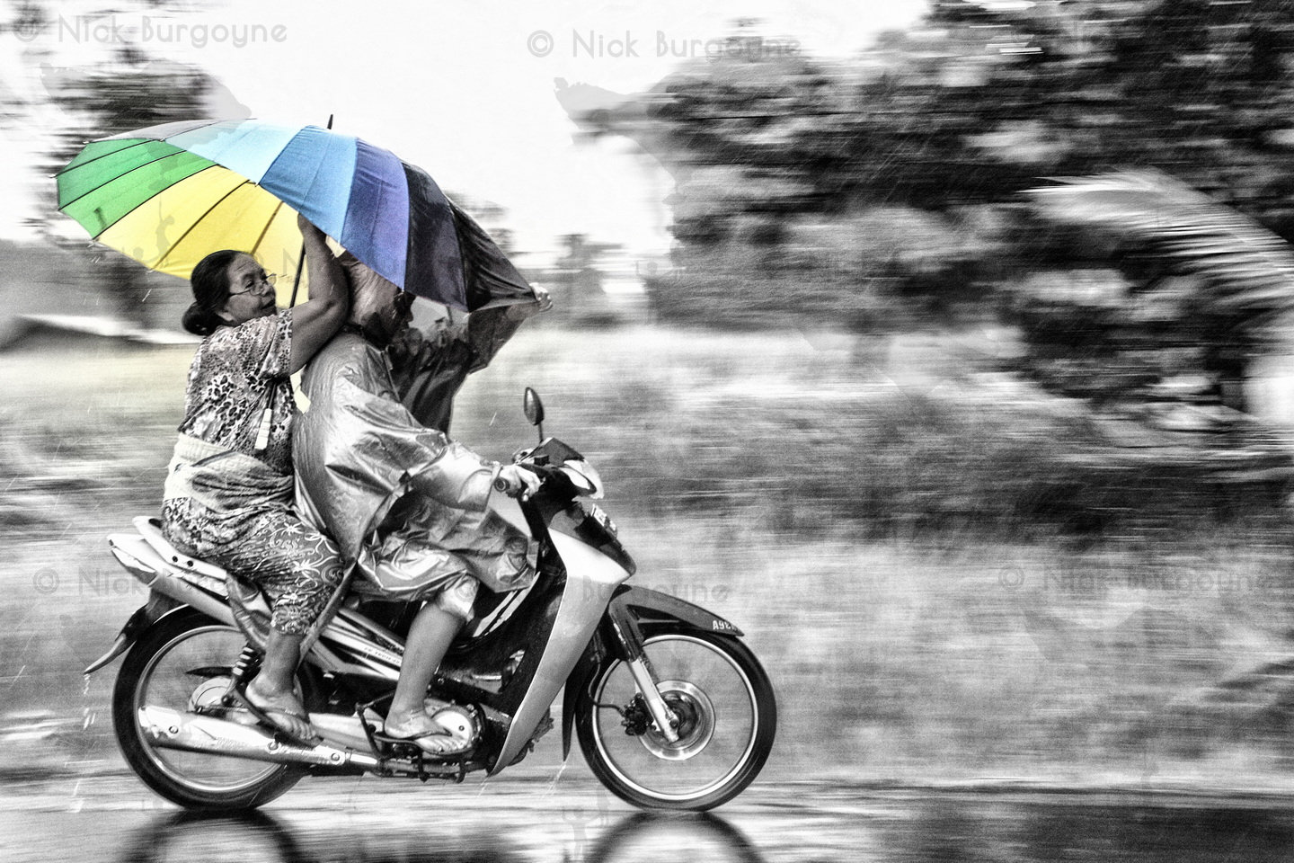 	Umbrella Bikers in the Rain	 