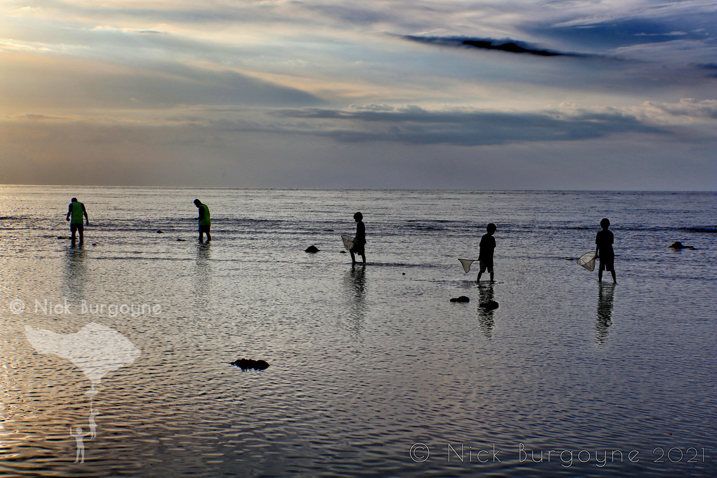Sunset Beach Fishermen, Lovina (Colour) 